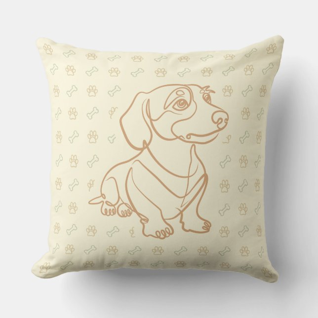 Dachshund Dekorativ Linje Konst Mönster Kudde (Framsida)