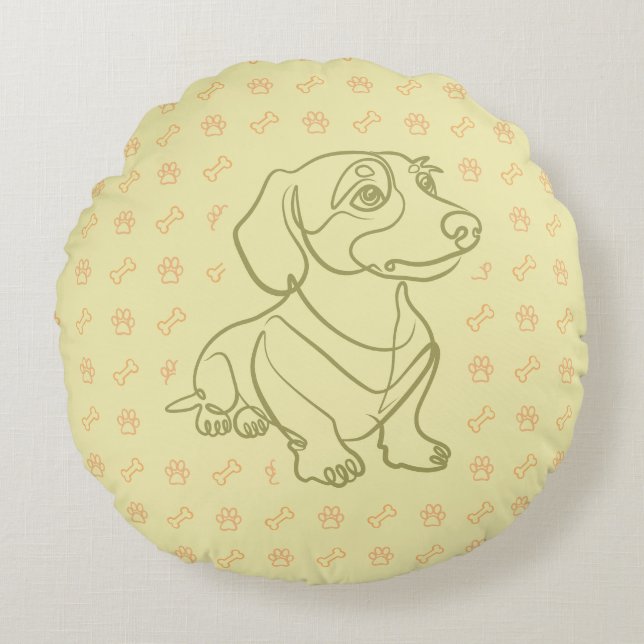 Dachshund Dekorativ Linje Konst Mönster Rund Kudde (Framsidan)