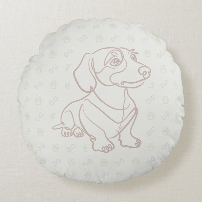 Dachshund Dekorativ Linje Konst Mönster Rund Kudde (Framsidan)