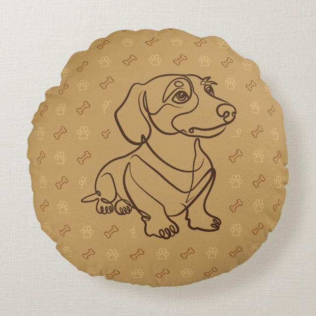 Dachshund Dekorativ Linje Konst Mönster Rund Kudde (Framsidan)