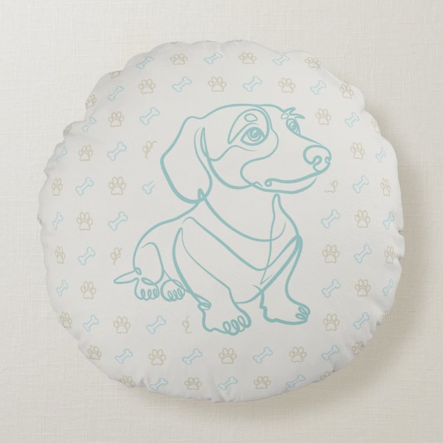 Dachshund Dekorativ Linje Konst Mönster Rund Kudde (Framsidan)