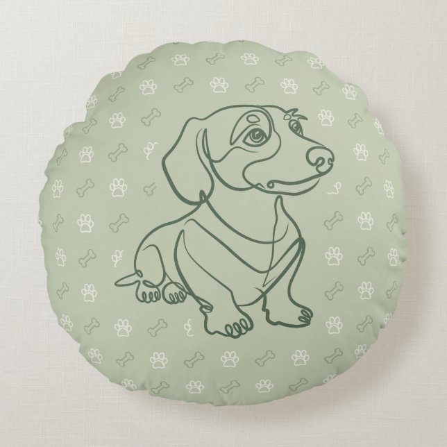 Dachshund Dekorativ Linje Konst Mönster Rund Kudde (Framsidan)