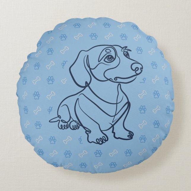 Dachshund Dekorativ Linje Konst Mönster Rund Kudde (Framsidan)