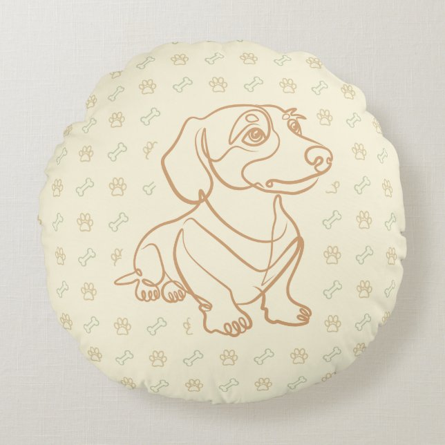 Dachshund Dekorativ Linje Konst Mönster Rund Kudde (Framsidan)