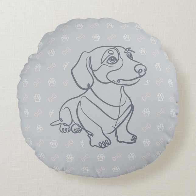 Dachshund Dekorativ Linje Konst Mönster Rund Kudde (Framsidan)