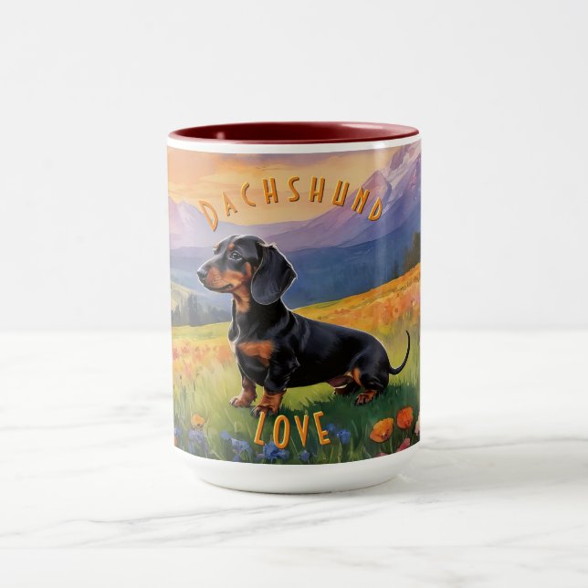 Dachshund Delight Mugg, Whimsical Hund Elegance Mugg (Center)