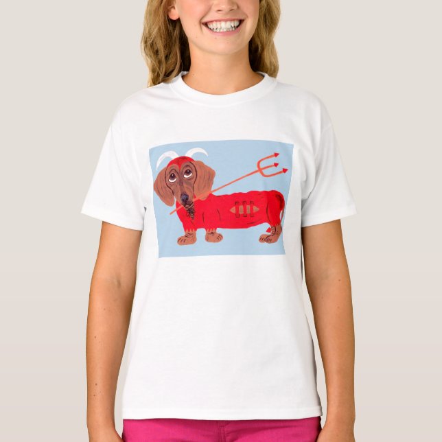 Dachshund Devil T Shirt (Framsida)