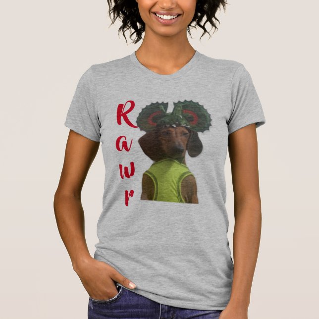 Dachshund Dinosaur T Shirt (Framsida)