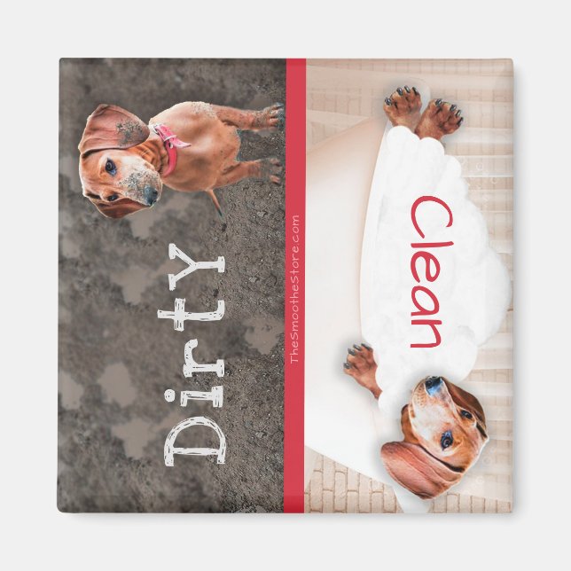 Dachshund Dishwasher Magnet Dirty Doxie Clean Red (Framsidan)