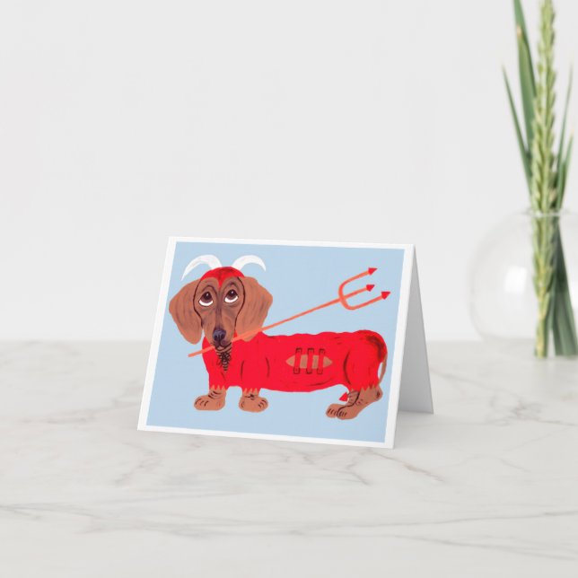 Dachshund Djävul Helgkort (Framsida)
