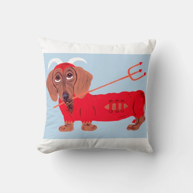 Dachshund Djävul Kudde (Framsida)