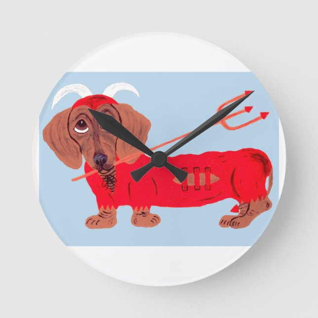 Dachshund Djävul Rund Klocka (Framsida)