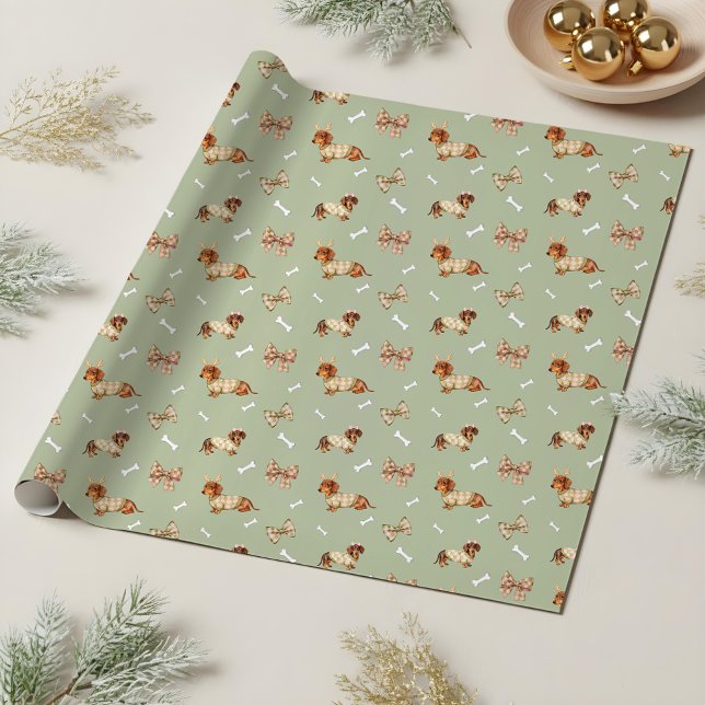 Dachshund Dog Christmas Checkerboard Sweater Bow Presentpapper (Dachshund Dog Christmas Checkerboard Sweater Bow Wrapping Paper)