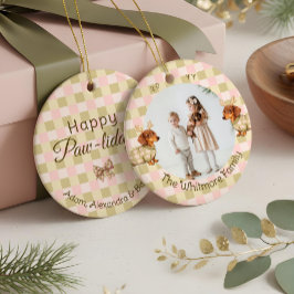 Dachshund Dog Christmas Checkered Sweater Photo Julgransprydnad Keramik