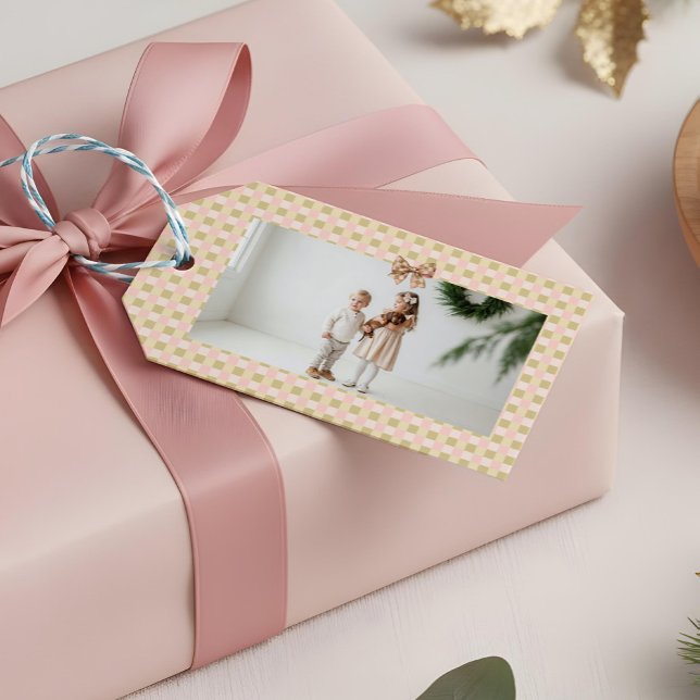 Dachshund Dog Christmas Checkered Sweater Photo Presentetikett (Dachshund Dog Christmas Checkered Sweater Photo Gift Tags)