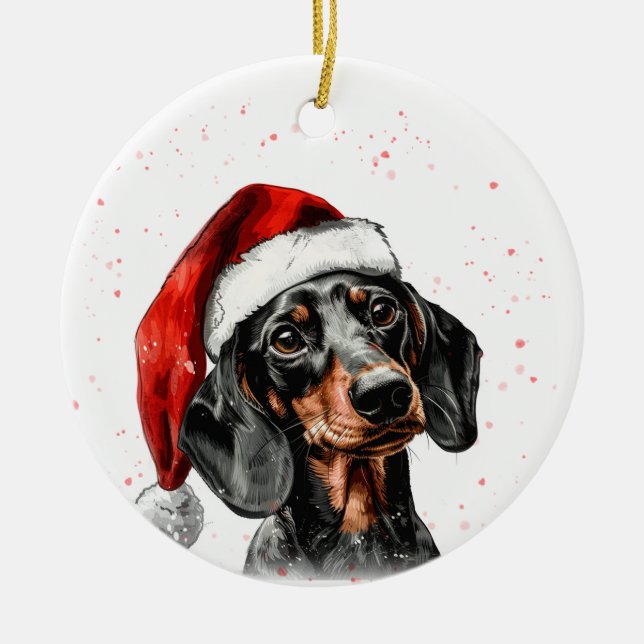 Dachshund Dog Christmas Personalized Julgransprydnad Keramik (Framsidan)