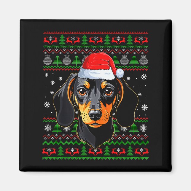 Dachshund Dog Christmas Ugly Sweater Santa Adults  Magnet (Framsidan)