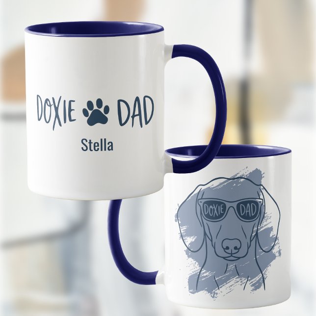 Dachshund Dog Dad Mugg - Anpassat Namn Isblå  (Skapare uppladdad)