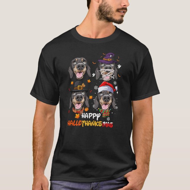 Dachshund Dog Hallothanksmas Halloween Thanksgivin T Shirt (Framsida)
