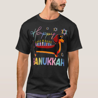Dachshund Dog Menorah Jewish Happy Hanukkah Chanuk T Shirt