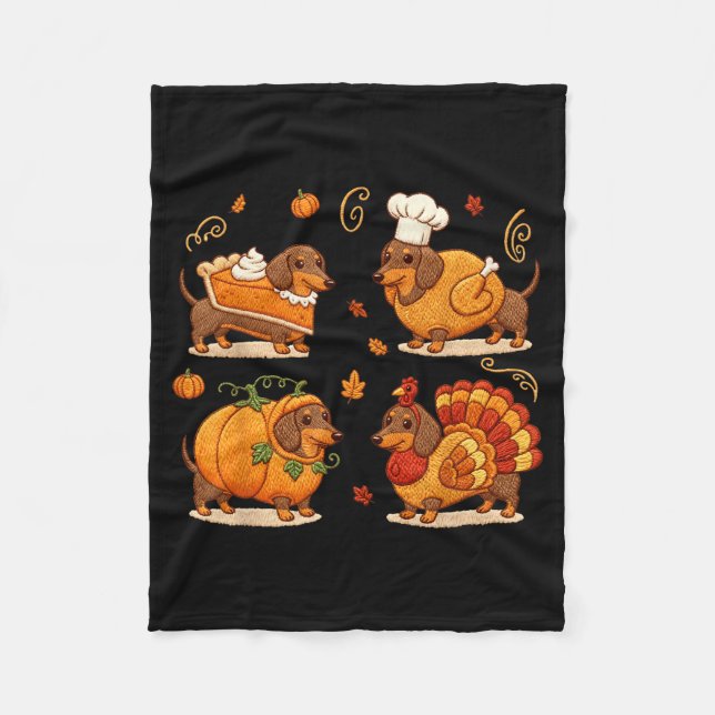 Dachshund Dog Pumpkin E Turkey Thanksgiving Men Wo Fleecefilt (Framsidan)