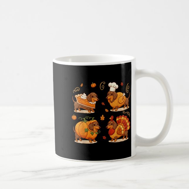 Dachshund Dog Pumpkin E Turkey Thanksgiving Men Wo Kaffemugg (Höger)