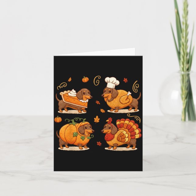 Dachshund Dog Pumpkin E Turkey Thanksgiving Men Wo Kort (Framsida)
