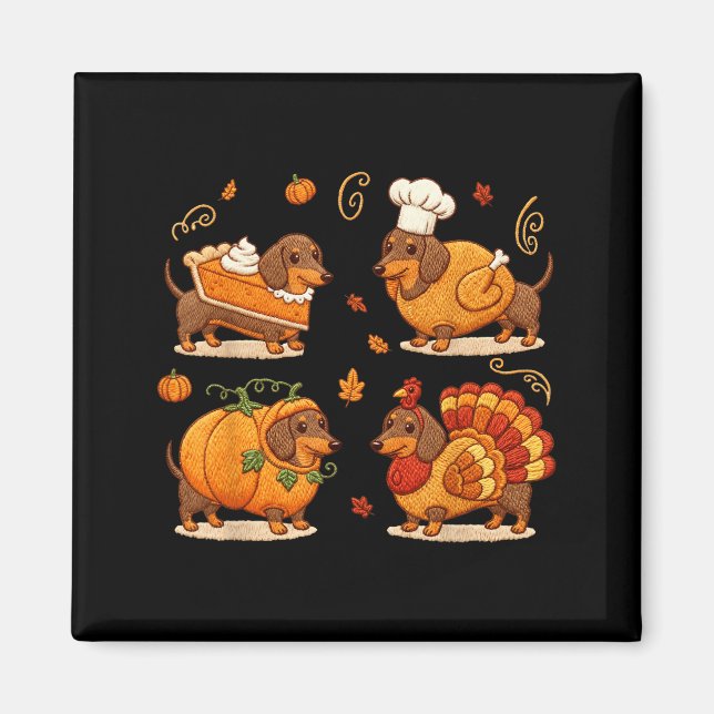 Dachshund Dog Pumpkin E Turkey Thanksgiving Men Wo Magnet (Framsidan)