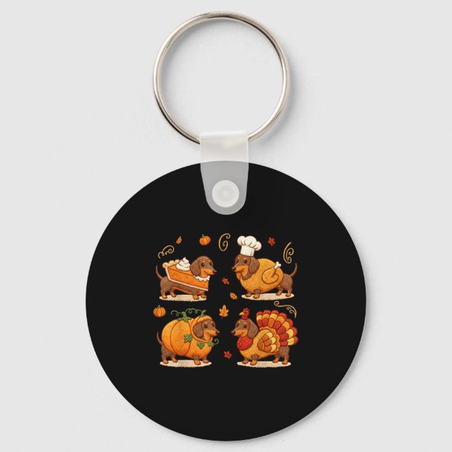 Dachshund Dog Pumpkin E Turkey Thanksgiving Men Wo Nyckelring (Framsida)