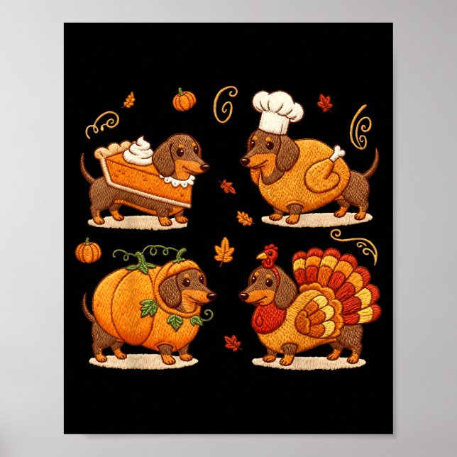 Dachshund Dog Pumpkin E Turkey Thanksgiving Men Wo Poster (Framsidan)