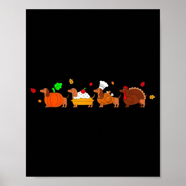 Dachshund Dog Pumpkin E Turkey Thanksgiving  Poster (Framsidan)
