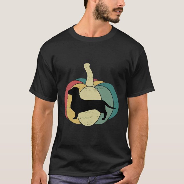 Dachshund Dog Pumpkin Retro Christian Halloween Da T Shirt (Framsida)