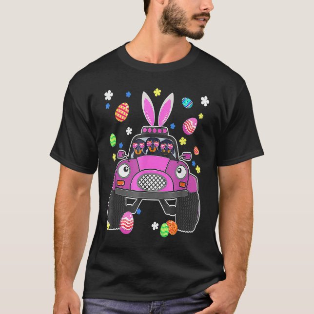 Dachshund Dog Riding Bunny Monster Truck  Easter D T Shirt (Framsida)