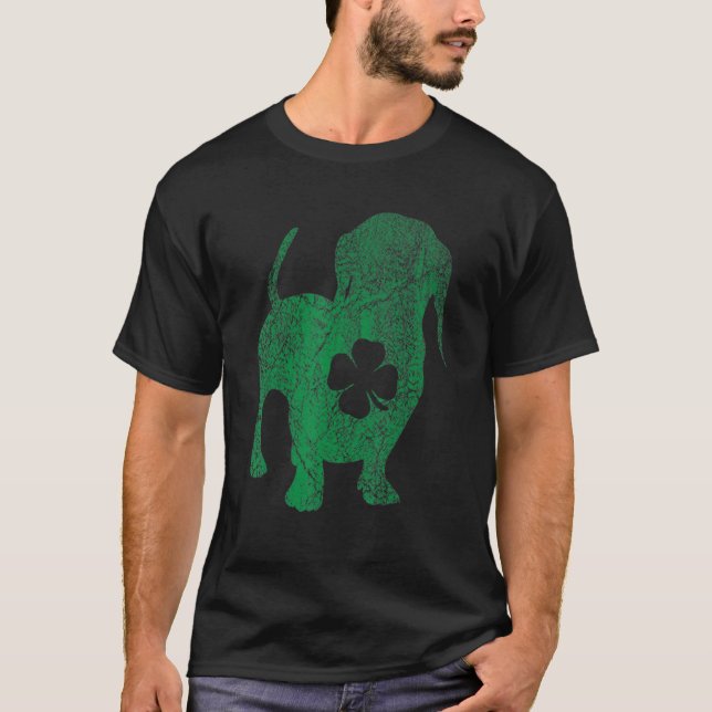 Dachshund Dog Shamrock St Patrick's Day Saint Padd T Shirt (Framsida)