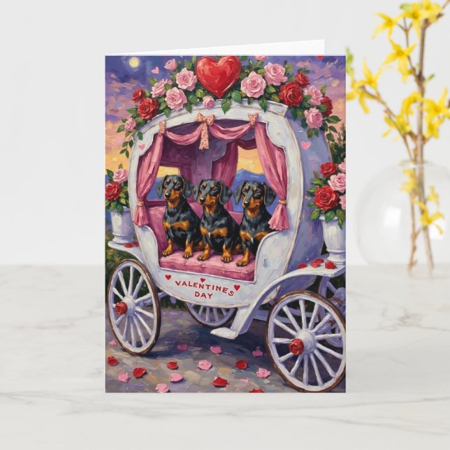 Dachshund Dog Valentine's Day Kort (Gul blomma)