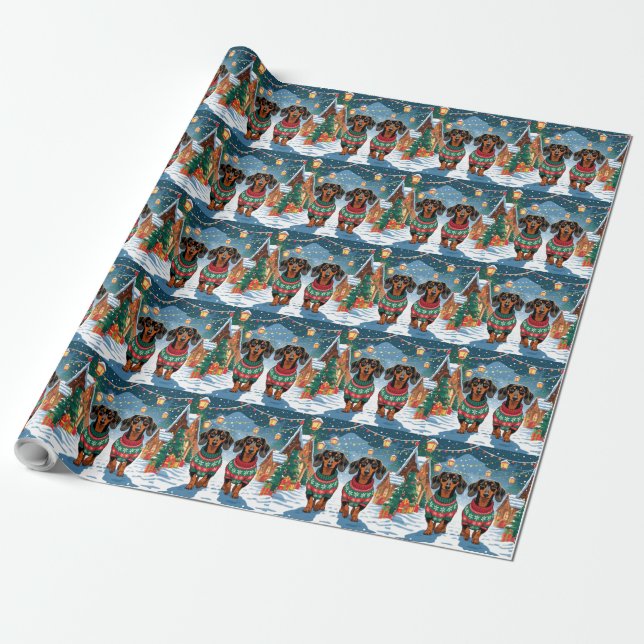 Dachshund Dogs Christmas Snow Holiday Presentpapper (Utrullad)