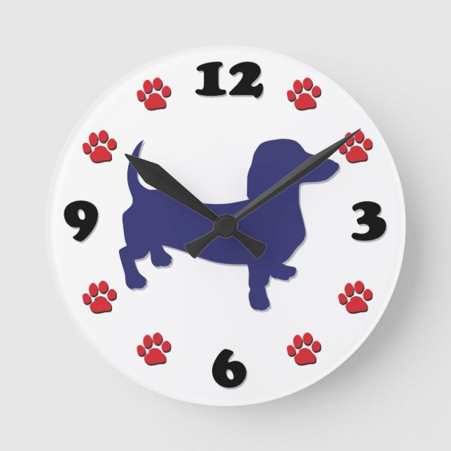 Dachshund, dörrväggklocka rund klocka (Framsida)