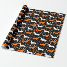 Dachshund Dots White och Orange på Black Halloween