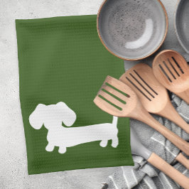 Dachshund Doxie Kitchen Hand Towel Earthy Grönt Kökshandduk