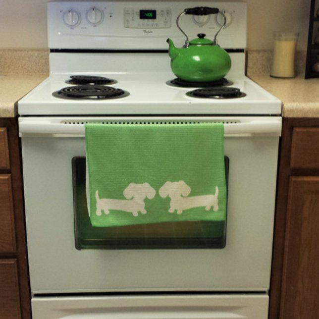 Dachshund Doxie Kitchen Towels Kökshandduk (Green dachshund kitchen dish towel - great housewarming gift for dachshund parents)