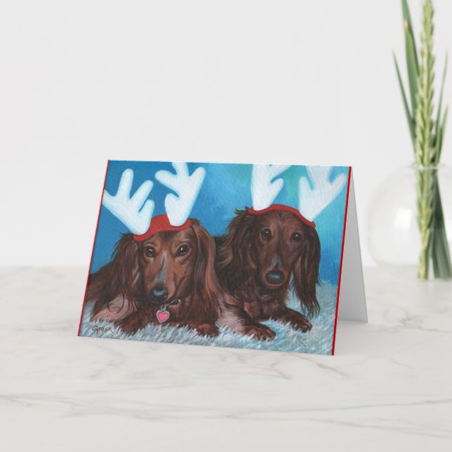 Dachshund Doxie Pair julkort Helgkort (Framsida)