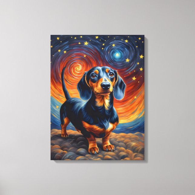 Dachshund Doxie Weiner Hund Artsy Canvastryck (Framsida)