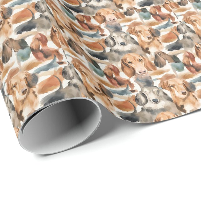 Dachshund Dreams vattencolor seamless mönster Presentpapper (Rullad Hörn)