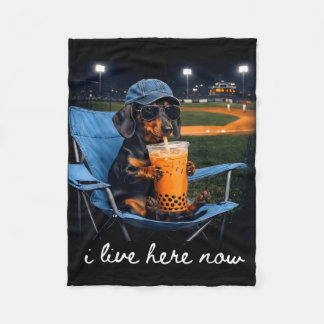 Dachshund dricker iskaffe basebollplan live fleecefilt