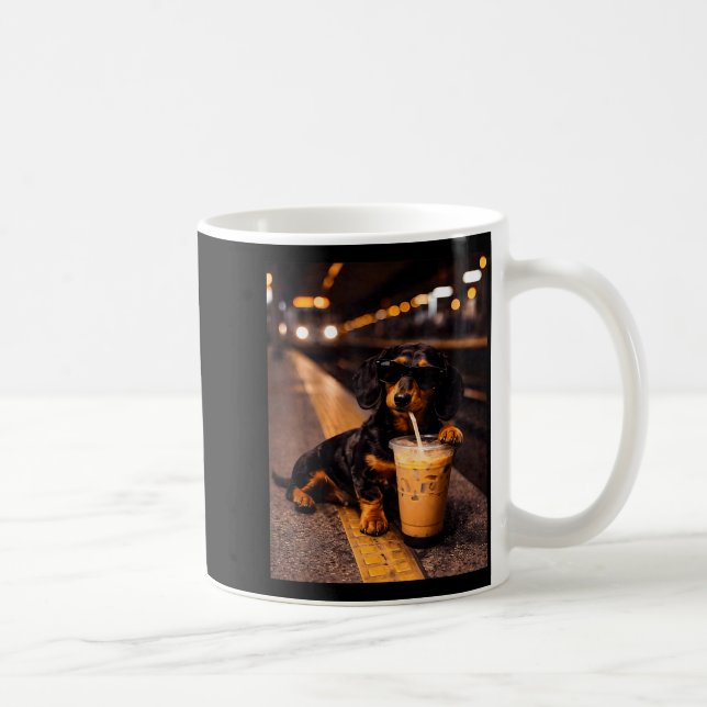 Dachshund dricker iskaffe Roligt djur meme Kaffemugg (Höger)