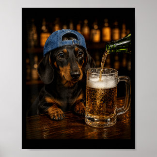 Dachshund Dricker Öl Roligt Hund Meme Vintage Poster