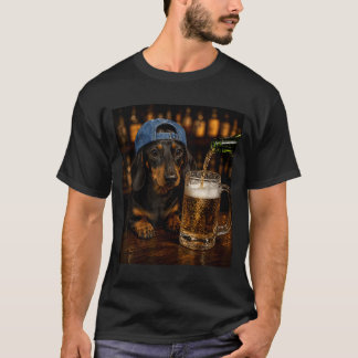 Dachshund Dricker Öl Roligt Hund Meme Vintage T Shirt