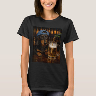 Dachshund dricker öl Roligt hund meme vintage T Shirt