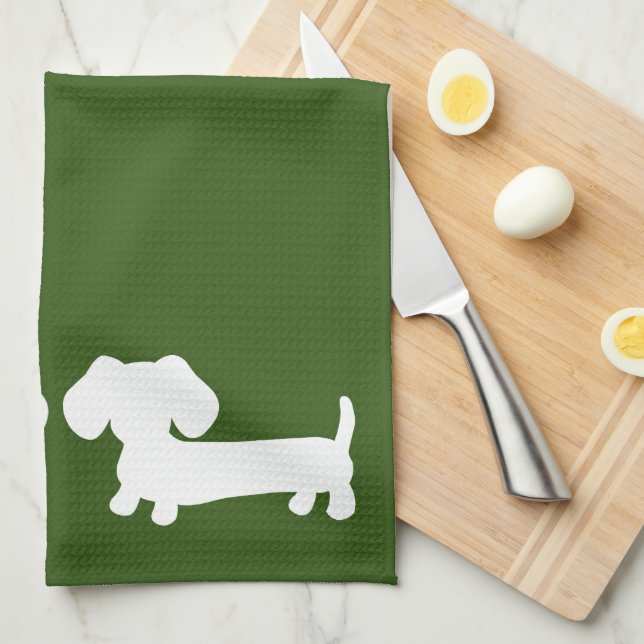 Dachshund Earthy Grönt Dish Towel Wiener Mammor Kökshandduk (Vikt i Fjärdedel)