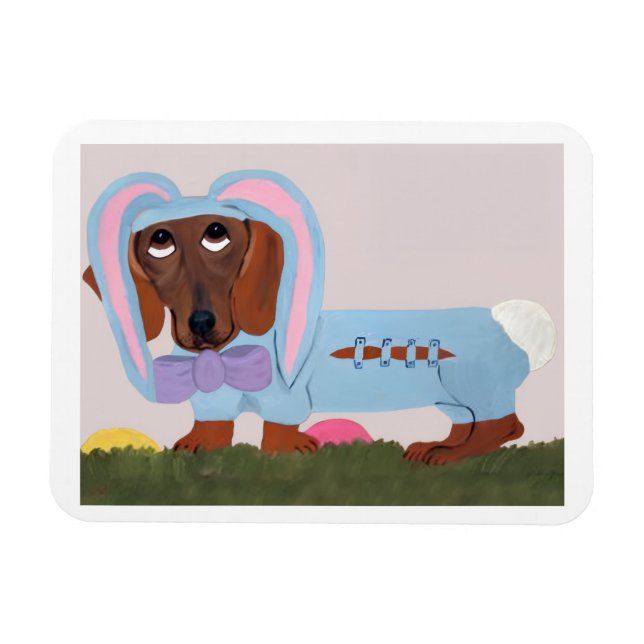 Dachshund Easter Bunny Card Magnet (Horisontell)